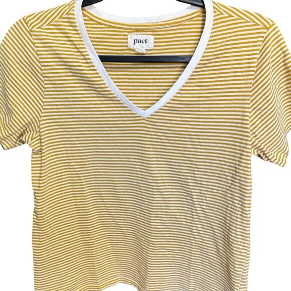 Pact Softspun V Neck Tee Shirt Organic Cotton Striped Yellow White Size Small - Picture 5 of 14